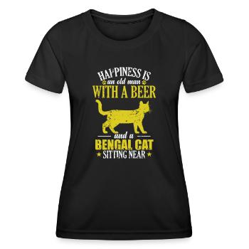 Old Man with a Beer Bengal Cat sitting near - Women's Functional T-Shirt - black - Front - AI Model Female 172 light (172cm)