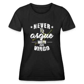 Signe du zodiaque Ne jamais se disputer avec une Vierge - T-shirt sport Femme - noir - Devant - AI Model Female 172 light (172cm)