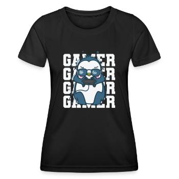 Penguin as a gamer with controller Antarctica - Women's Functional T-Shirt - black - Front - AI Model Female 172 light (172cm)