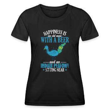old Man with a Beer Peafowl sitting near - Women's Functional T-Shirt - black - Front - AI Model Female 172 light (172cm)