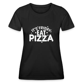 C’est vendredi Mangez de la pizza, du salami et du fromage - T-shirt sport Femme - noir - Devant - AI Model Female 172 light (172cm)