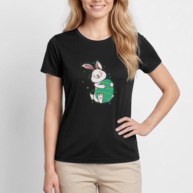 Easter Bunny with Easter Egg Spring Women's Functional T-Shirt