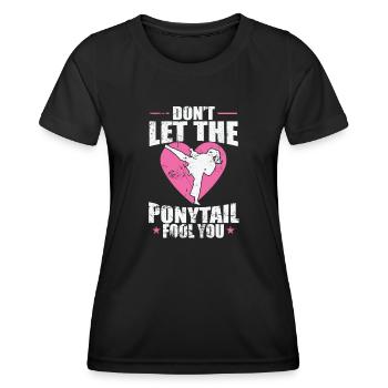 Karate, don't let the Ponytail fool you - Women's Functional T-Shirt - black - Front - AI Model Female 172 light (172cm)
