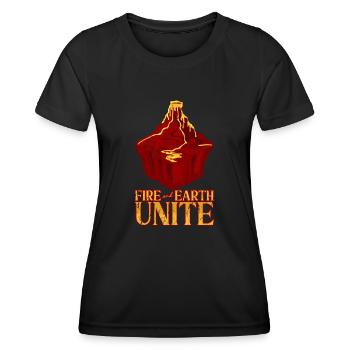 Le feu et la terre s’unissent - Volcan - T-shirt sport Femme - noir - Devant - AI Model Female 172 light (172cm)
