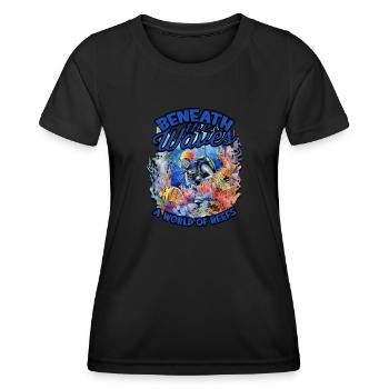 Unter den Wellen, eine Welt der Riffe - Reef - Frauen Funktions-T-Shirt - Schwarz - Vorne - AI Model Female 172 light (172cm)