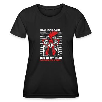 J’ai peut-être l’air calme mais dans ma tête je t’ai picoré 3 - T-shirt sport Femme - noir - Devant - AI Model Female 172 light (172cm)