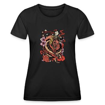 Japanischer Tokio-Drache Retro - Japanische Mythologie - Frauen Funktions-T-Shirt - Schwarz - Vorne - AI Model Female 172 light (172cm)