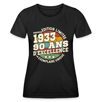cadeau d'anniversaire 1933 - 90 ans d'excellence - T-shirt sport Femme - noir - Devant - AI Model Female 172 light (172cm)