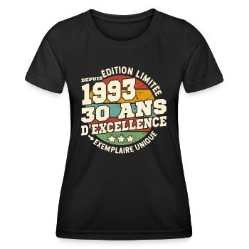 cadeau d'anniversaire 1993 - 30 ans d'excellence - T-shirt sport Femme - noir - Devant - AI Model Female 172 light (172cm)