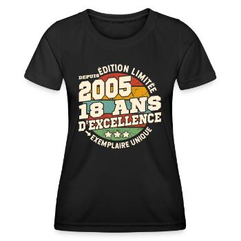 cadeau d'anniversaire 2005 - 18 ans d'excellence - T-shirt sport Femme - noir - Devant - AI Model Female 172 light (172cm)