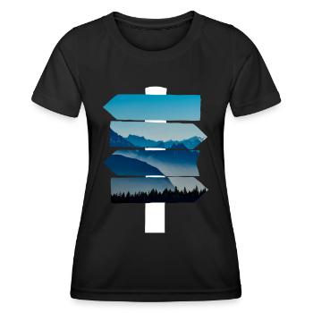 Mountains Nature Signpost Hiking - Women's Functional T-Shirt - black - Front - AI Model Female 172 light (172cm)