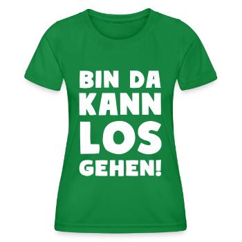 BIN DA KANN LOSGEHEN Party Motto - Frauen Funktions-T-Shirt - Kelly Green - Vorne - AI Model Female 172 dark (172cm)