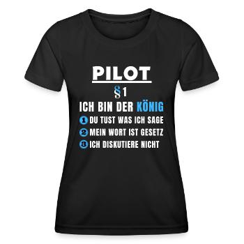 Cadeau de pilote - je suis le roi - T-shirt sport Femme - noir - Devant - AI Model Female 172 light (172cm)