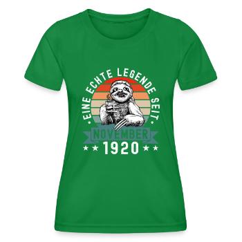Faultier Geburtstag November 1920 Geboren Jahrgang - Frauen Funktions-T-Shirt - Kelly Green - Vorne - AI Model Female 172 dark (172cm)