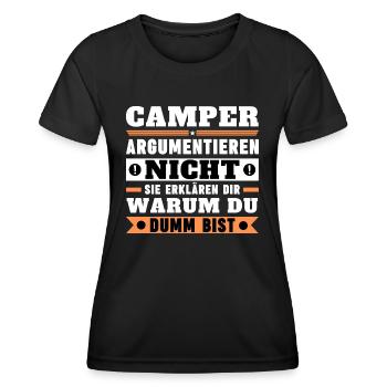 Les campeurs ne se disputent pas - T-shirt sport Femme - noir - Devant - AI Model Female 172 light (172cm)