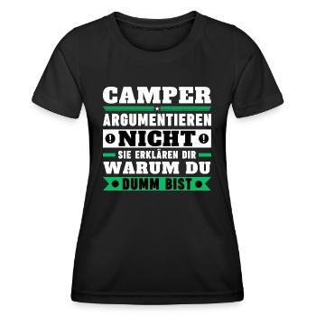 Les campeurs ne se disputent pas - T-shirt sport Femme - noir - Devant - AI Model Female 172 light (172cm)