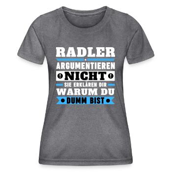 Radler argumentieren nicht - Frauen Funktions-T-Shirt - dunkle Melange  - Vorne - AI Model Female 172 light (172cm)