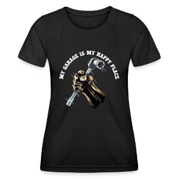 Mécanicien Mon garage est mon endroit heureux - T-shirt sport Femme - noir - Devant - AI Model Female 172 light (172cm)