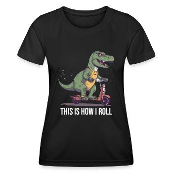 Scootering T Rex So rolle ich - Frauen Funktions-T-Shirt - Schwarz - Vorne - AI Model Female 172 light (172cm)