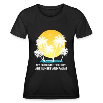 palmiers coucher de soleil d’été mer couleurs préférées - T-shirt sport Femme - noir - Devant - AI Model Female 172 light (172cm)