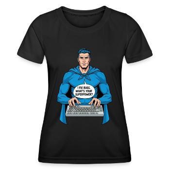 Superheld: Ich fixiere Bugs! - Frauen Funktions-T-Shirt - Schwarz - Vorne - AI Model Female 172 light (172cm)