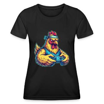 Gaming Chicken Gamer : Votre combattant à la manette ! - T-shirt sport Femme - noir - Devant - AI Model Female 172 light (172cm)