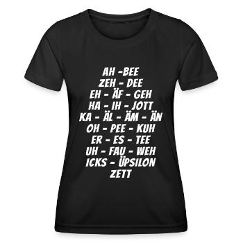 Alphabet - Ah Bee Zeh - Frauen Funktions-T-Shirt - Schwarz - Vorne - AI Model Female 172 light (172cm)
