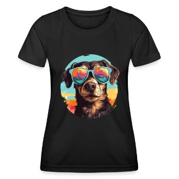 Pop Art Illustration Dog with Sunglasses - Women's Functional T-Shirt - black - Front - AI Model Female 172 light (172cm)