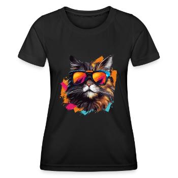 Cool Pop Art Cat with Sunglasses Kitty Cat - Women's Functional T-Shirt - black - Front - AI Model Female 172 light (172cm)