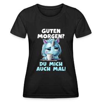 Einhorn Spruch Kaffee Müdigkeit Langschläfer Müde - Frauen Funktions-T-Shirt - Schwarz - Vorne - AI Model Female 172 light (172cm)