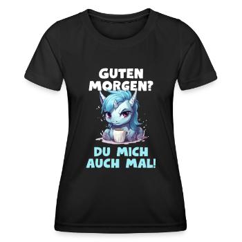 Lustiger Einhorn Spruch Kaffee Müde Langschläfer - Frauen Funktions-T-Shirt - Schwarz - Vorne - AI Model Female 172 light (172cm)