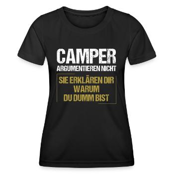 Les campeurs ne se disputent pas - T-shirt sport Femme - noir - Devant - AI Model Female 172 light (172cm)
