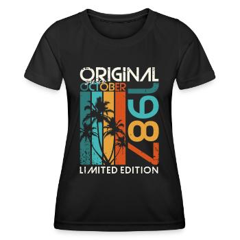 Octobre 1987 Cadeau d’anniversaire de naissance - T-shirt sport Femme - noir - Devant - AI Model Female 172 light (172cm)