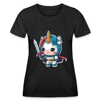 Süßer Einhorn Krieger mit Schwert - Frauen Funktions-T-Shirt - Schwarz - Vorne - AI Model Female 172 light (172cm)