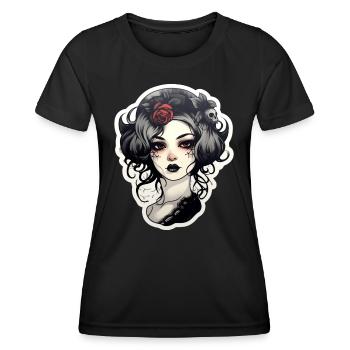 Goth Girl Gothic Rote Blume Horror Böser Blick - Frauen Funktions-T-Shirt - Schwarz - Vorne - AI Model Female 172 light (172cm)