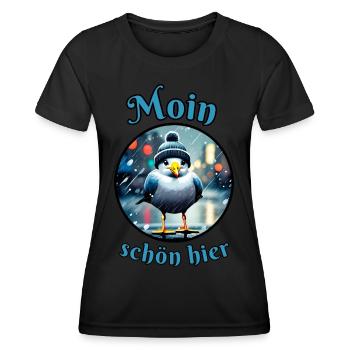 Moin schön hier Möwe im Regen - Frauen Funktions-T-Shirt - Schwarz - Vorne - AI Model Female 172 light (172cm)