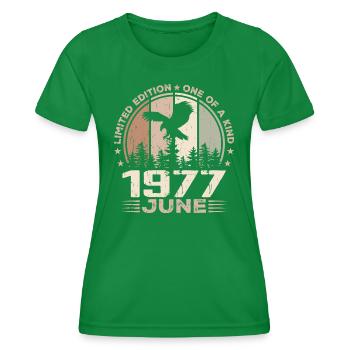 Incomparable since June 1977, 47th Anniversary - Women's Functional T-Shirt - kelly green - Front - AI Model Female 172 dark (172cm)