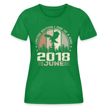Incomparable since June 2018, 6th Anniversary - Women's Functional T-Shirt - kelly green - Front - AI Model Female 172 dark (172cm)