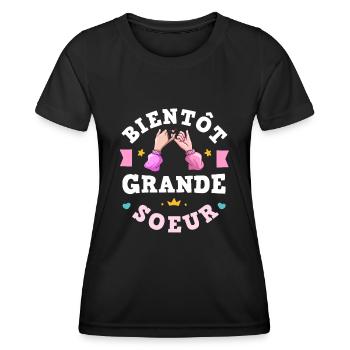 Bientôt Grande Sœur Annonce Grossesse Fille - T-shirt sport Femme - noir - Devant - AI Model Female 172 light (172cm)