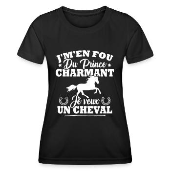 J'm'en fou du prince charmant je veux un cheval - T-shirt sport Femme - noir - Devant - AI Model Female 172 light (172cm)
