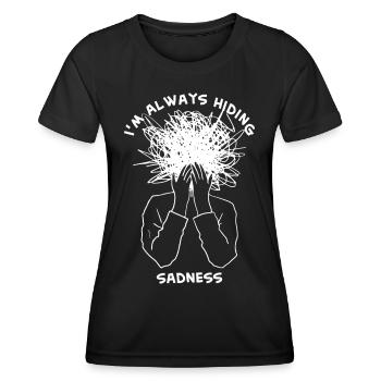Traurigkeit verbergende Grafik - Frauen Funktions-T-Shirt - Schwarz - Vorne - AI Model Female 172 light (172cm)