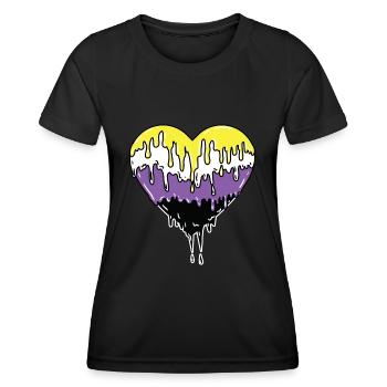 Nonbinary Pride Dropping Heart - Women's Functional T-Shirt - black - Front - AI Model Female 172 light (172cm)