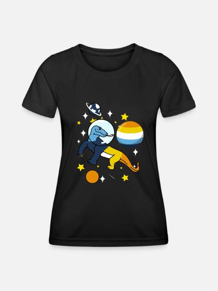 Komodowaran Astronaut Aroace - Frauen Funktions-T-Shirt - Schwarz