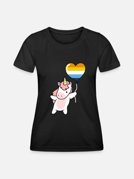 Einhorn Herzballon Aroace - Frauen Funktions-T-Shirt - Schwarz
