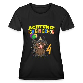 Achtung Ich Bin Schon 4 Geburtstag Büffel Bison - Frauen Funktions-T-Shirt - Schwarz - Vorne - AI Model Female 172 light (172cm)