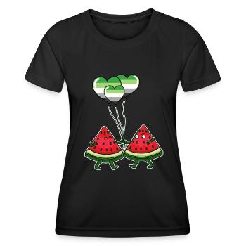 Pärchen Wassermelone Aromantic Pride - Frauen Funktions-T-Shirt - Schwarz - Vorne - AI Model Female 172 light (172cm)