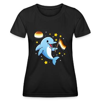 Delfin im Weltraum Gay Bear Pride - Frauen Funktions-T-Shirt - Schwarz - Vorne - AI Model Female 172 light (172cm)