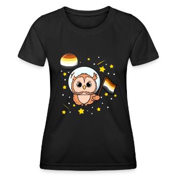 Eule im Weltraum Gay Bear Pride - Frauen Funktions-T-Shirt - Schwarz - Vorne - AI Model Female 172 light (172cm)