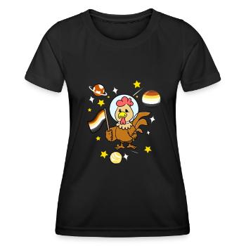 Huhn im Weltraum Gay Bear - Frauen Funktions-T-Shirt - Schwarz - Vorne - AI Model Female 172 light (172cm)
