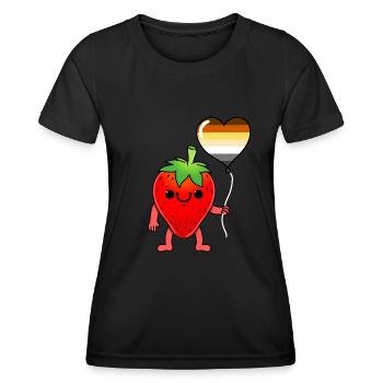 Erdbeer Herzballon Gay Bear - Frauen Funktions-T-Shirt - Schwarz - Vorne - AI Model Female 172 light (172cm)